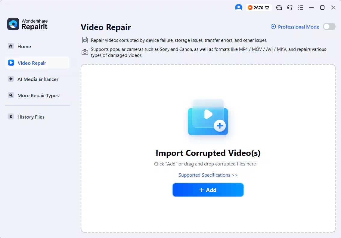 Upload the corrupted video